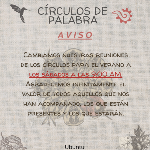 Cartel anunciando un aviso sobre el cambio de fecha de la dinámica de los círculos de palabra.